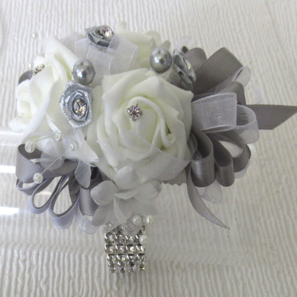 Silver & White Wrist Corsage